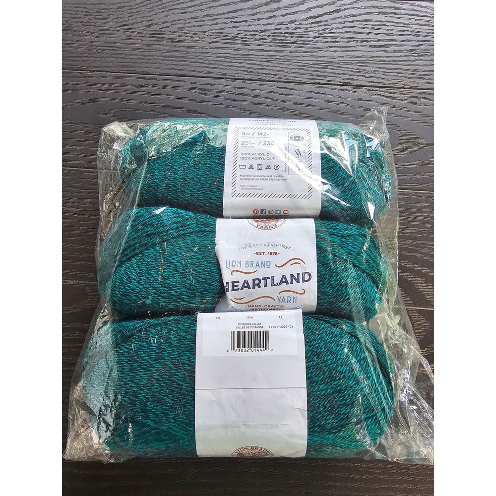 Lion Brand Heartland Yarn Cuyahoga Valley 171M‎ Teal Tweed 3 Skeins 100% Acrylic